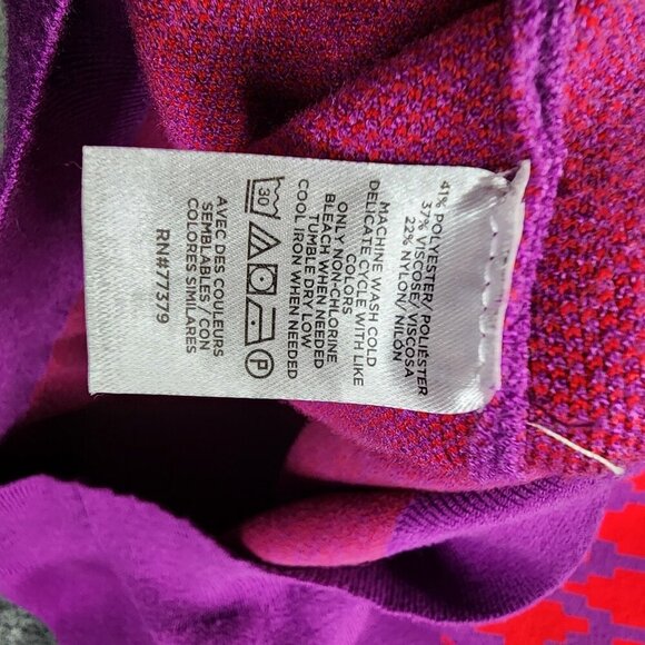 Ann Taylor Fair Isle Turtleneck Sweater Womens Large Purple Red Balloon Sleeve - Picture 8 of 13